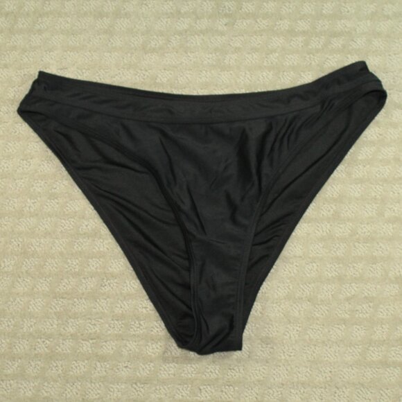 NWOT Solid Black High Waist High Leg Cut Bikini Swim Bottom Womens Size XL - Picture 1 of 5